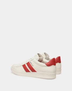 Tennis Sneaker in White and Candy Red Leather