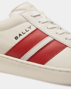 Tennis Sneaker in White and Candy Red Leather