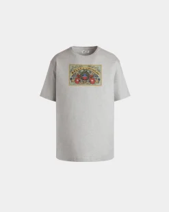T-Shirt With Bally Crest Label In Grey Melange Cotton