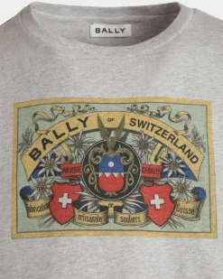 T-Shirt With Bally Crest Label In Grey Melange Cotton