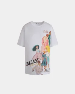 T-Shirt With Bally Ladies Print In White Cotton