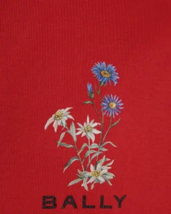 T-Shirt With Mountain Flower Print In Candy Red Cotton