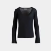 V-Neck Knit Top in Navy Blue Cashmere