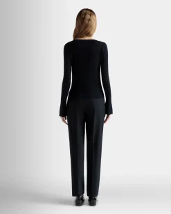 V-Neck Knit Top in Navy Blue Cashmere