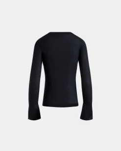 V-Neck Knit Top in Navy Blue Cashmere