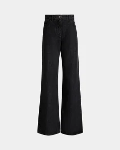 Wide-Leg Denim Pants In Grey Cotton